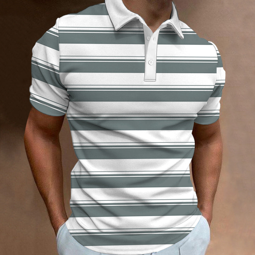 Men's 3D Digital Print Fashion Striped Polo Shirt