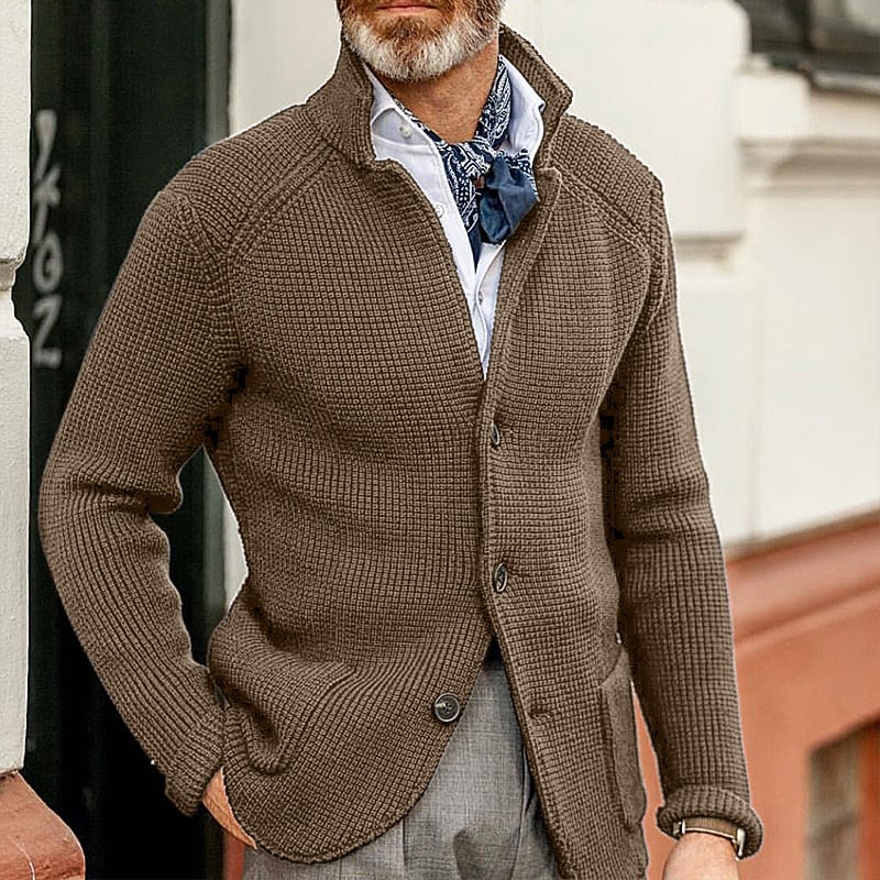 Men's Knitted Jacket with Stand Up Collar Cardigan