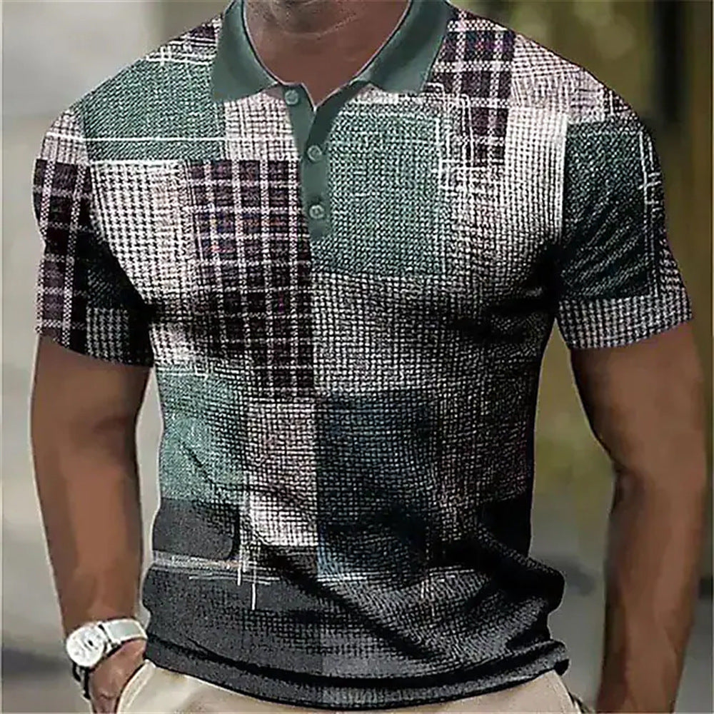Men's 3D Digital Print Fashion Striped Polo Shirt