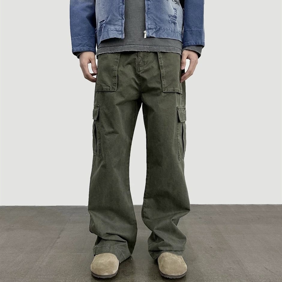 Vintage Wash Loose Fit Straight Leg Pants for Men