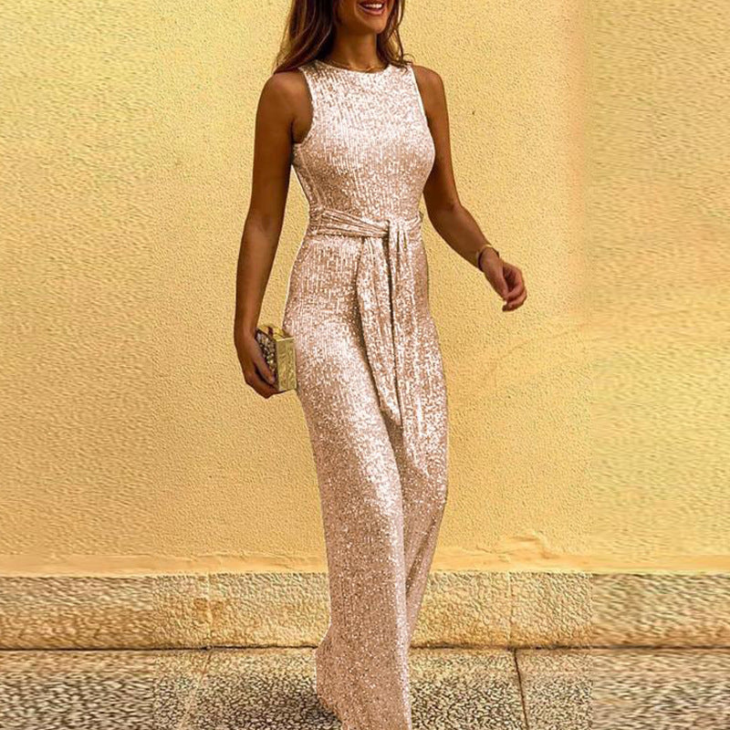 2024 Women's Sleeveless Sequin Jumpsuit Outfit