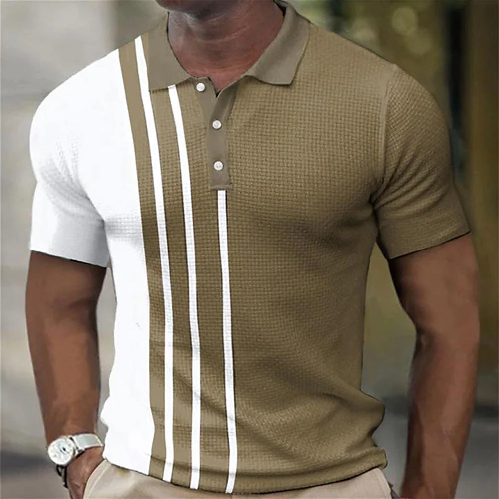 Men's 3D Digital Print Fashion Striped Polo Shirt