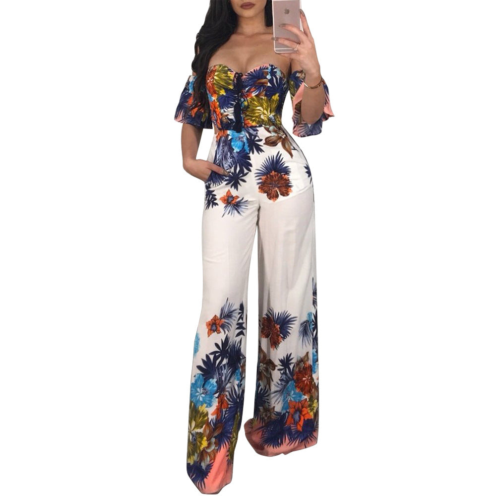 Backless Printed Jumpsuit - Women's Fashion Outfit
