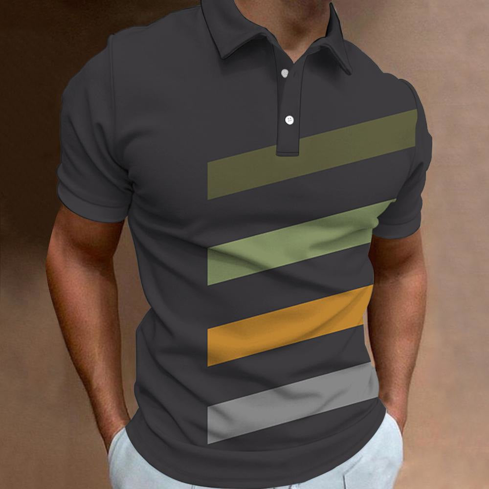 Men's 3D Digital Print Fashion Striped Polo Shirt