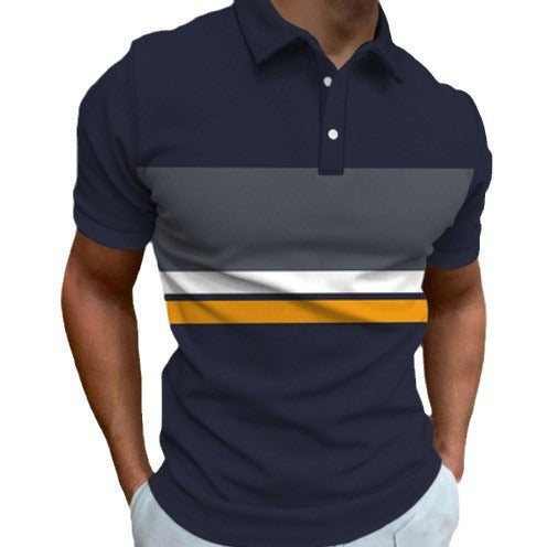 Men's 3D Digital Print Fashion Striped Polo Shirt