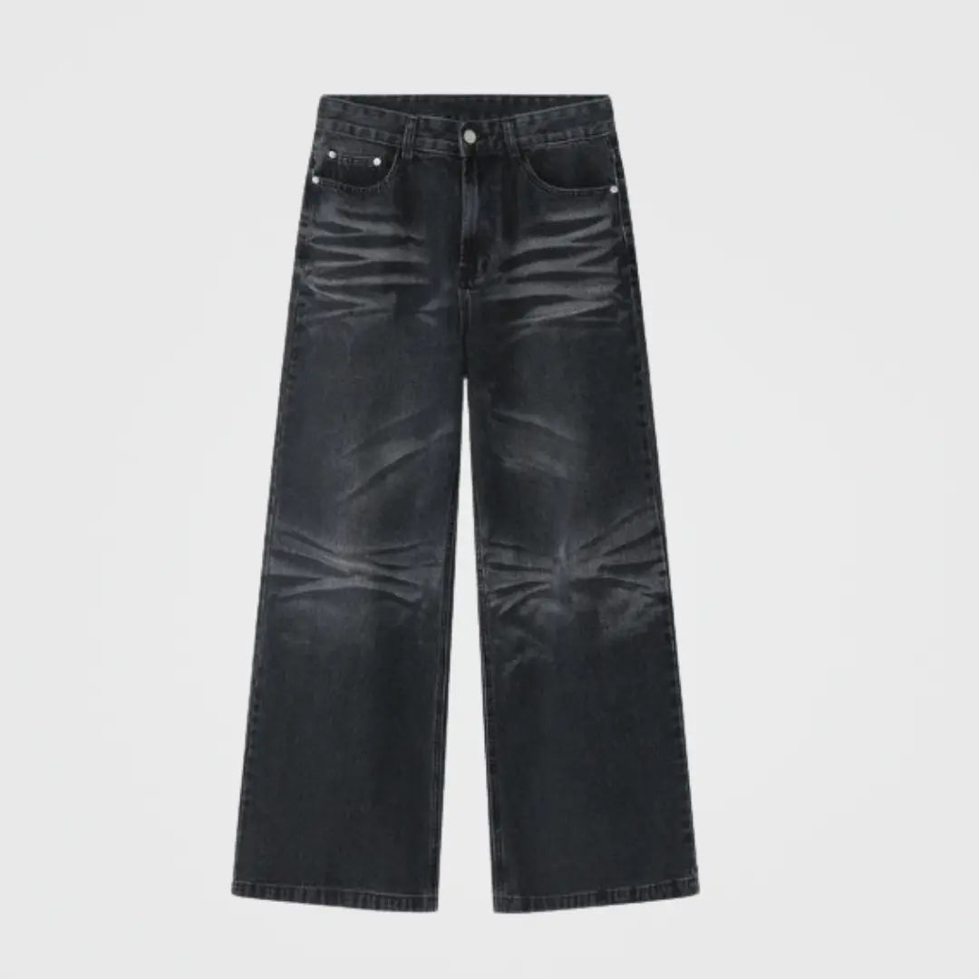Dark Wash Loose Fit Straight Leg Casual Pants (One Piece)