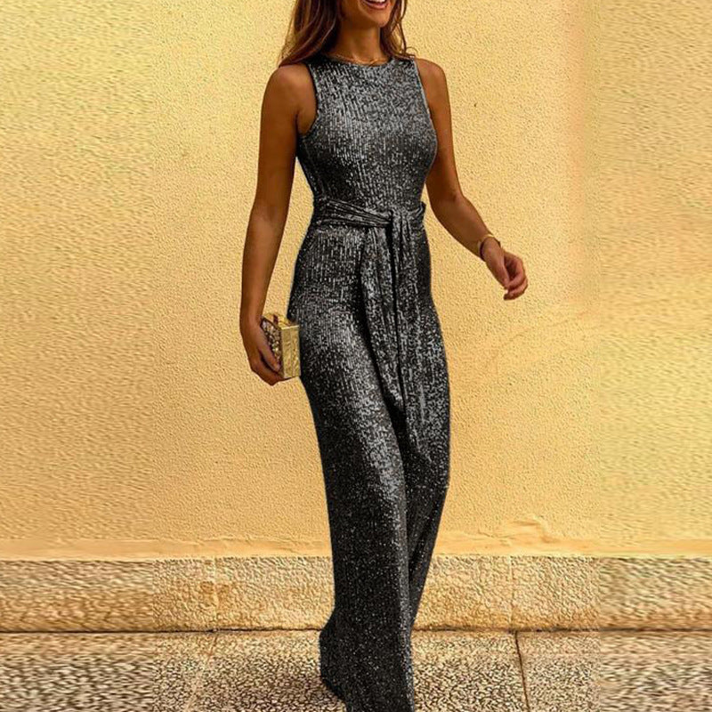 2024 Women's Sleeveless Sequin Jumpsuit Outfit