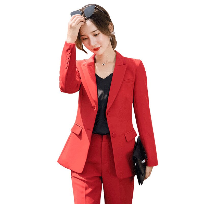 Red Women's Suit Set - Fashionable Work Attire 2020