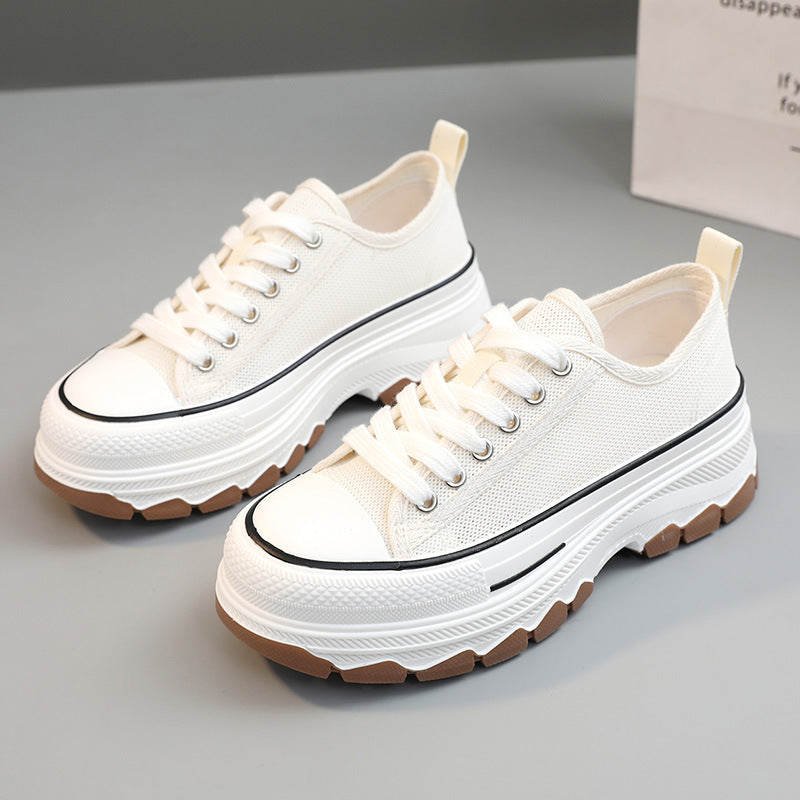 Women's Breathable Canvas Shoes - Thick-Soled Casual Wear
