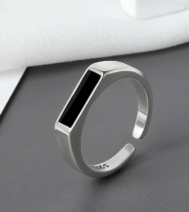 Sterling Silver Black Ring with Cool Wind Design Karis Fashions