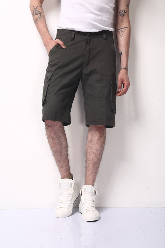 Men's Casual Cotton Cargo Shorts, Loose Fit Beach Pants