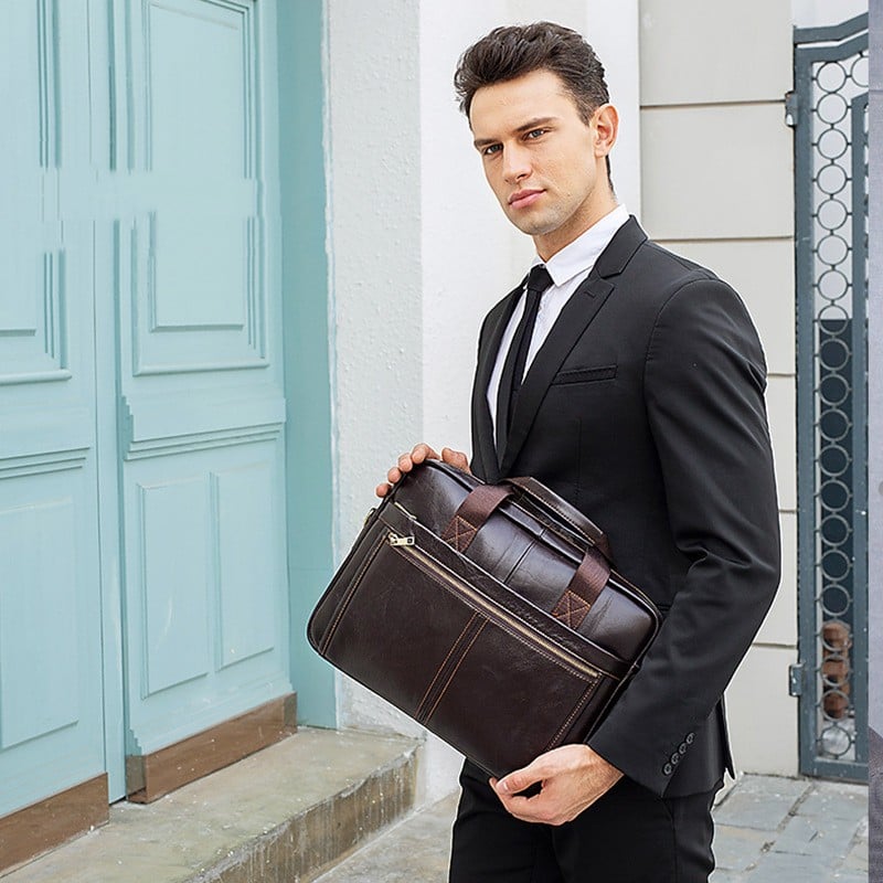 Men's Business Cowhide Laptop Briefcase