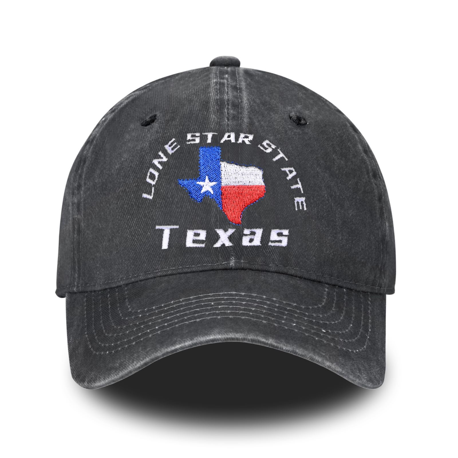Texas Flag Embroidered Baseball Cap for Women Men Lone Star State Vintage Adjustable Washed Distressed Denim Baseball Hat