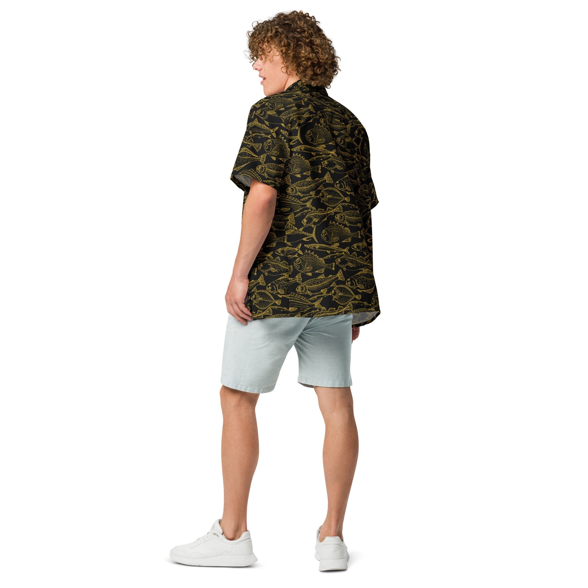Sea of Gold Riches Hawaiian Button Shirt: Dive into Opulent Ocean Elegance! Karis Fashions