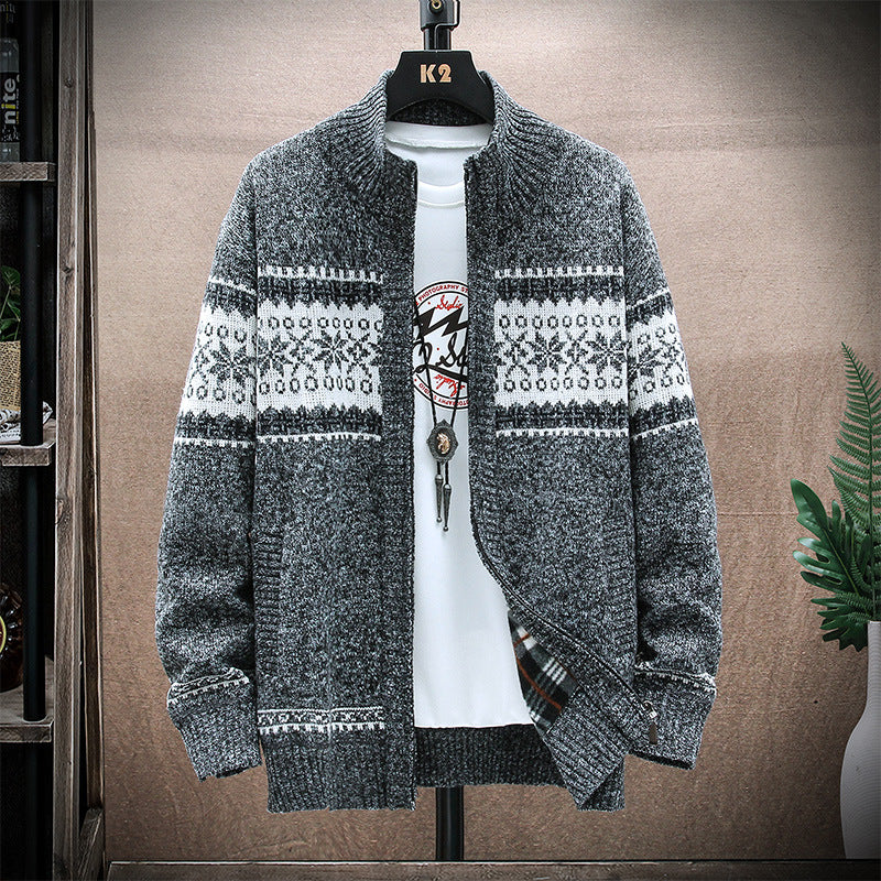Men's Printed Stand-Collar Cardigan Jacket for Warmth