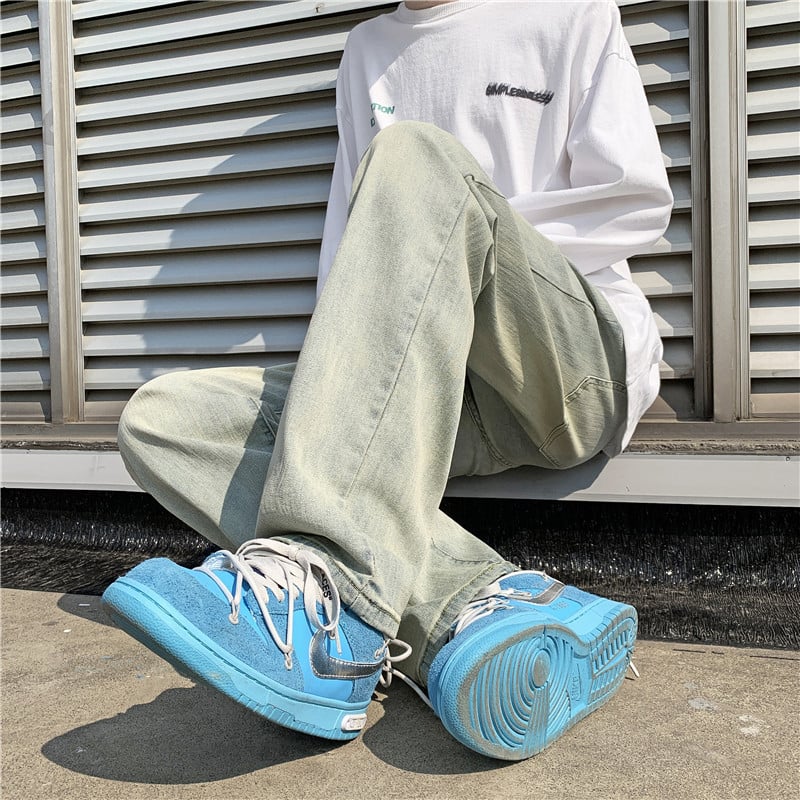 Vintage Washed Loose Straight Fit Jeans for Men