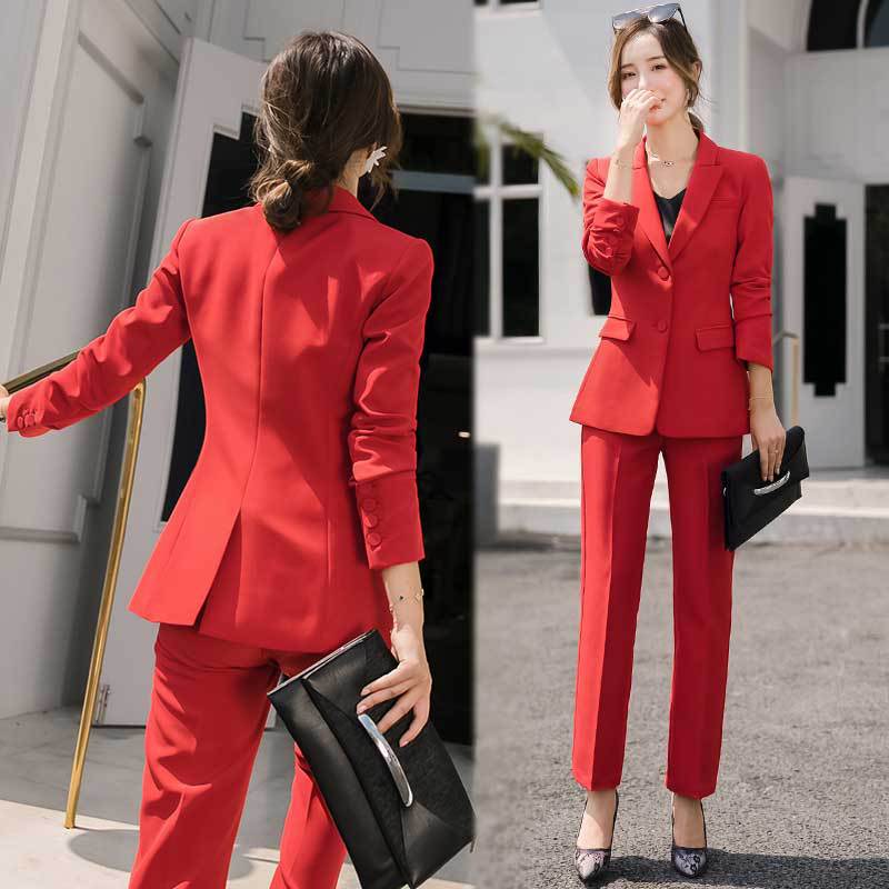 Red Women's Suit Set - Fashionable Work Attire 2020