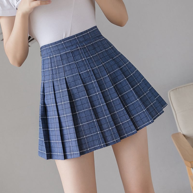 Black Anti-Glare Plaid A-Line Skirt