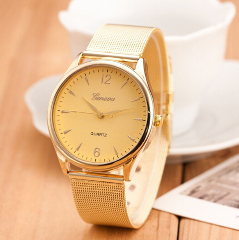 Geneva Watch with Gold Mesh Band and Double Row Diamonds Karis Fashions