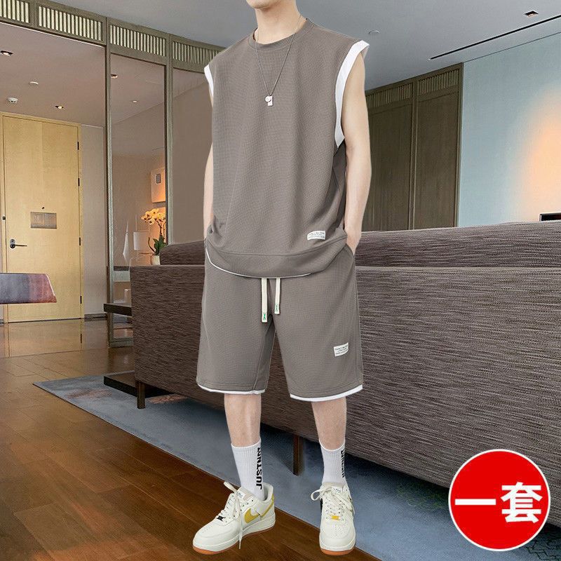 Men's Summer Waffle Set - Casual Sleeveless Outfit
