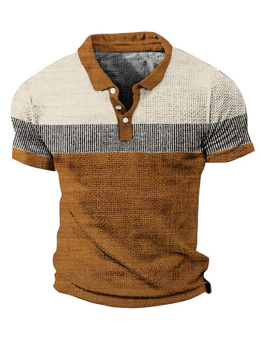 Men's 3D Digital Print Fashion Striped Polo Shirt