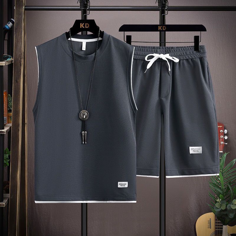 Men's Summer Waffle Set - Casual Sleeveless Outfit