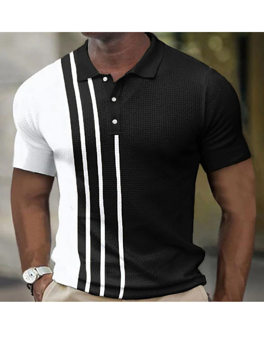 Men's 3D Digital Print Fashion Striped Polo Shirt