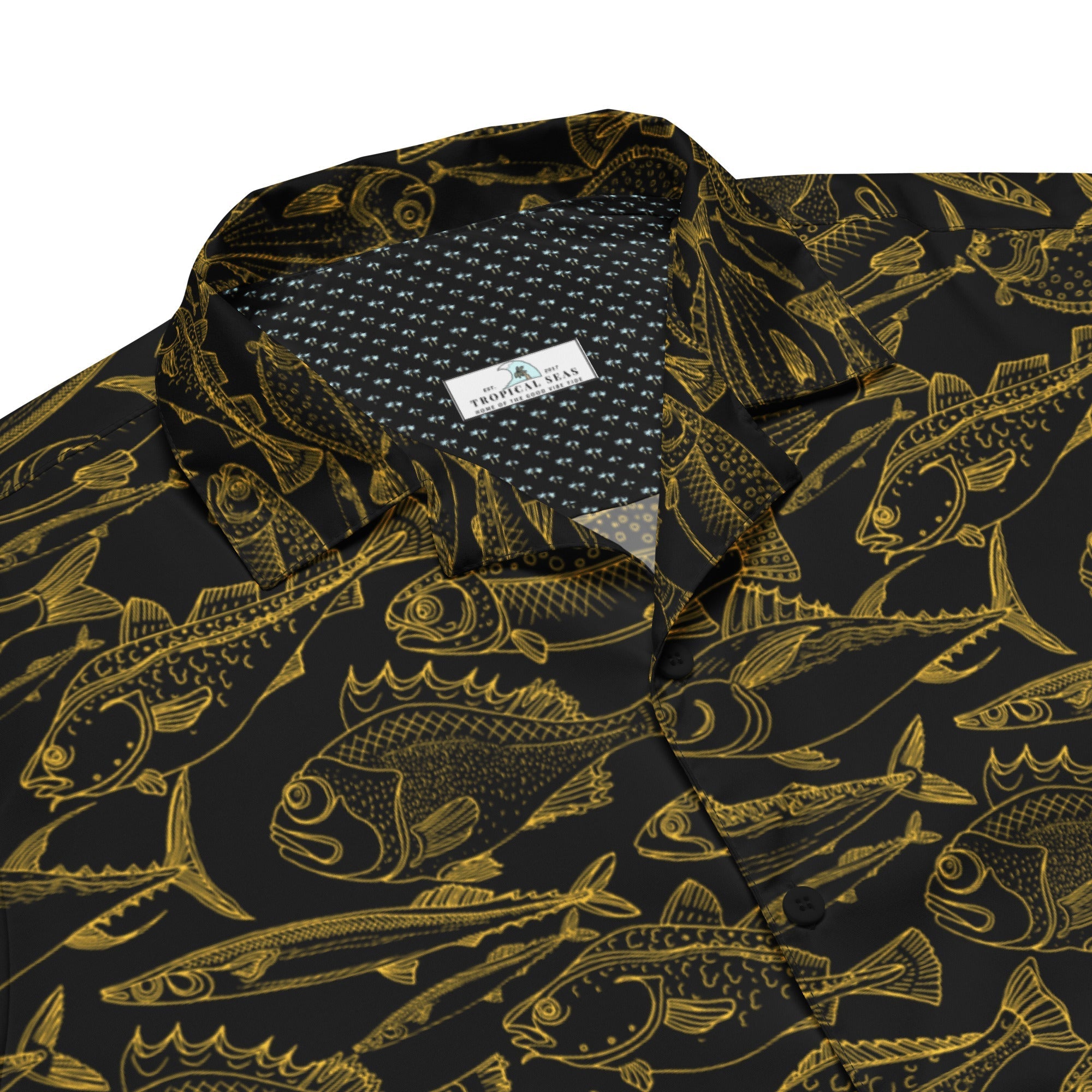 Sea of Gold Riches Hawaiian Button Shirt: Dive into Opulent Ocean Elegance! Karis Fashions
