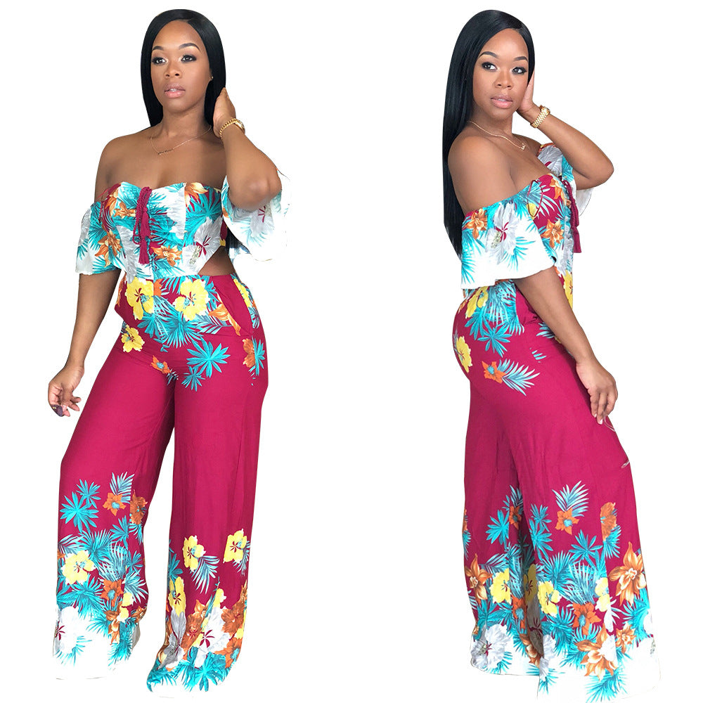 Backless Printed Jumpsuit - Women's Fashion Outfit