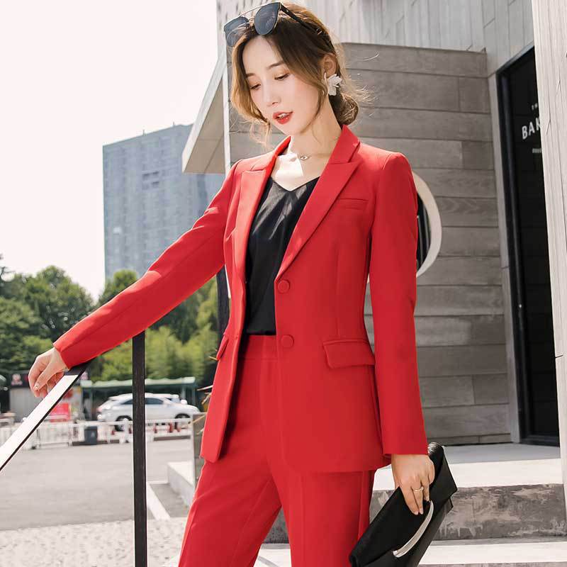 Red Women's Suit Set - Fashionable Work Attire 2020