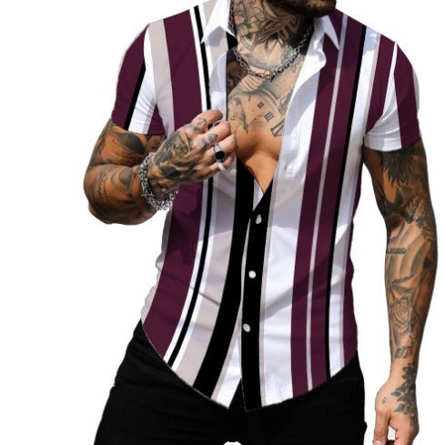 2023 Men's Fashion 3D Printed Short Sleeve Shirt