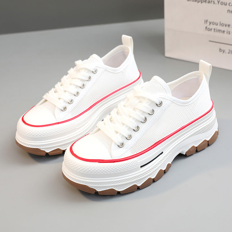 Women's Breathable Canvas Shoes - Thick-Soled Casual Wear