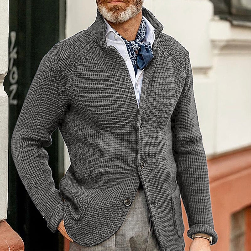 Men's Knitted Jacket with Stand Up Collar Cardigan