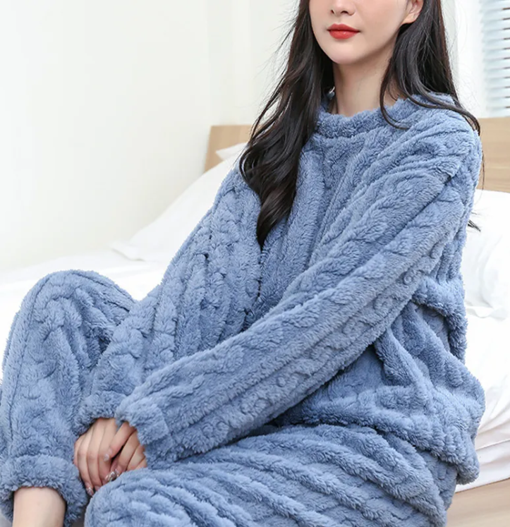 Winter Coral Velvet Pajama Set – Warm Pullover & Pants Karis Fashions