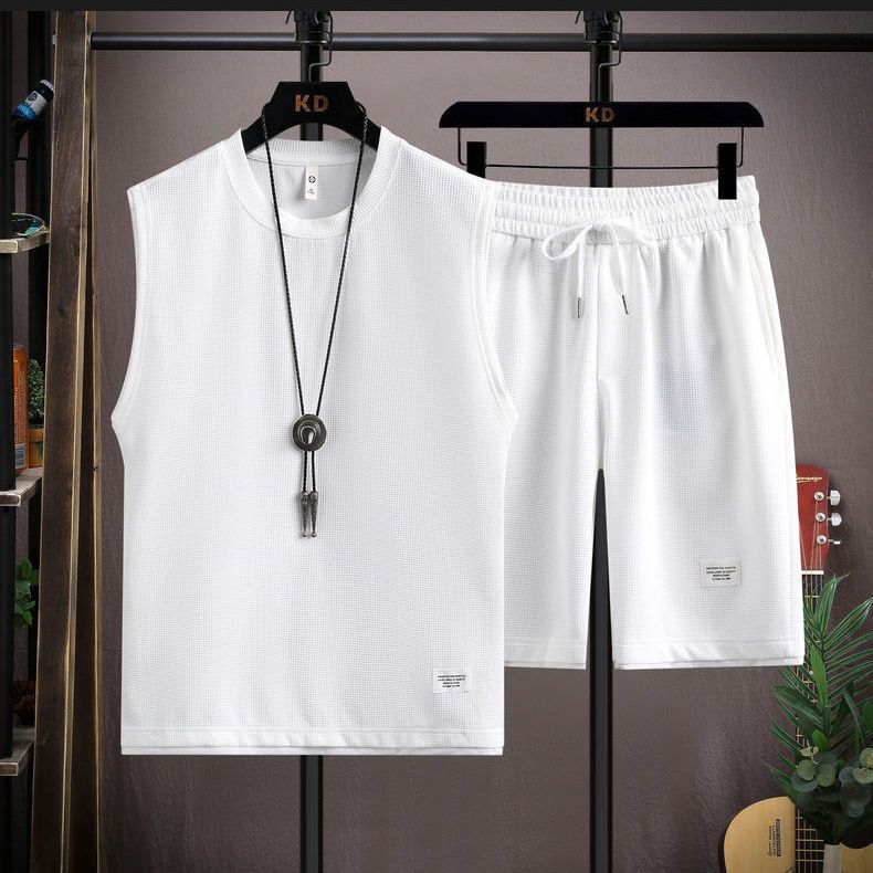 Men's Summer Waffle Set - Casual Sleeveless Outfit