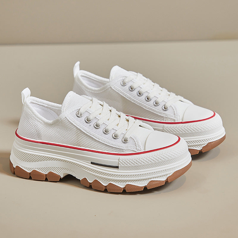 Women's Breathable Canvas Shoes - Thick-Soled Casual Wear