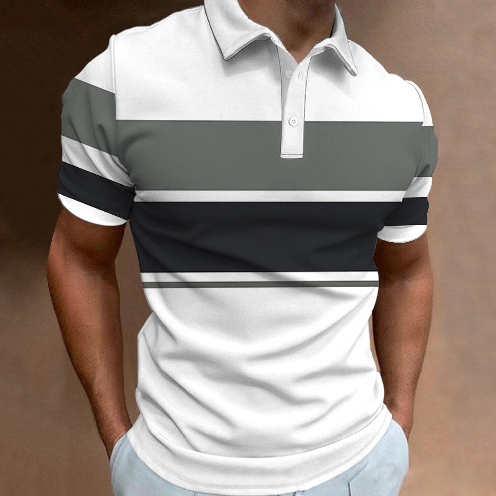 Men's 3D Digital Print Fashion Striped Polo Shirt