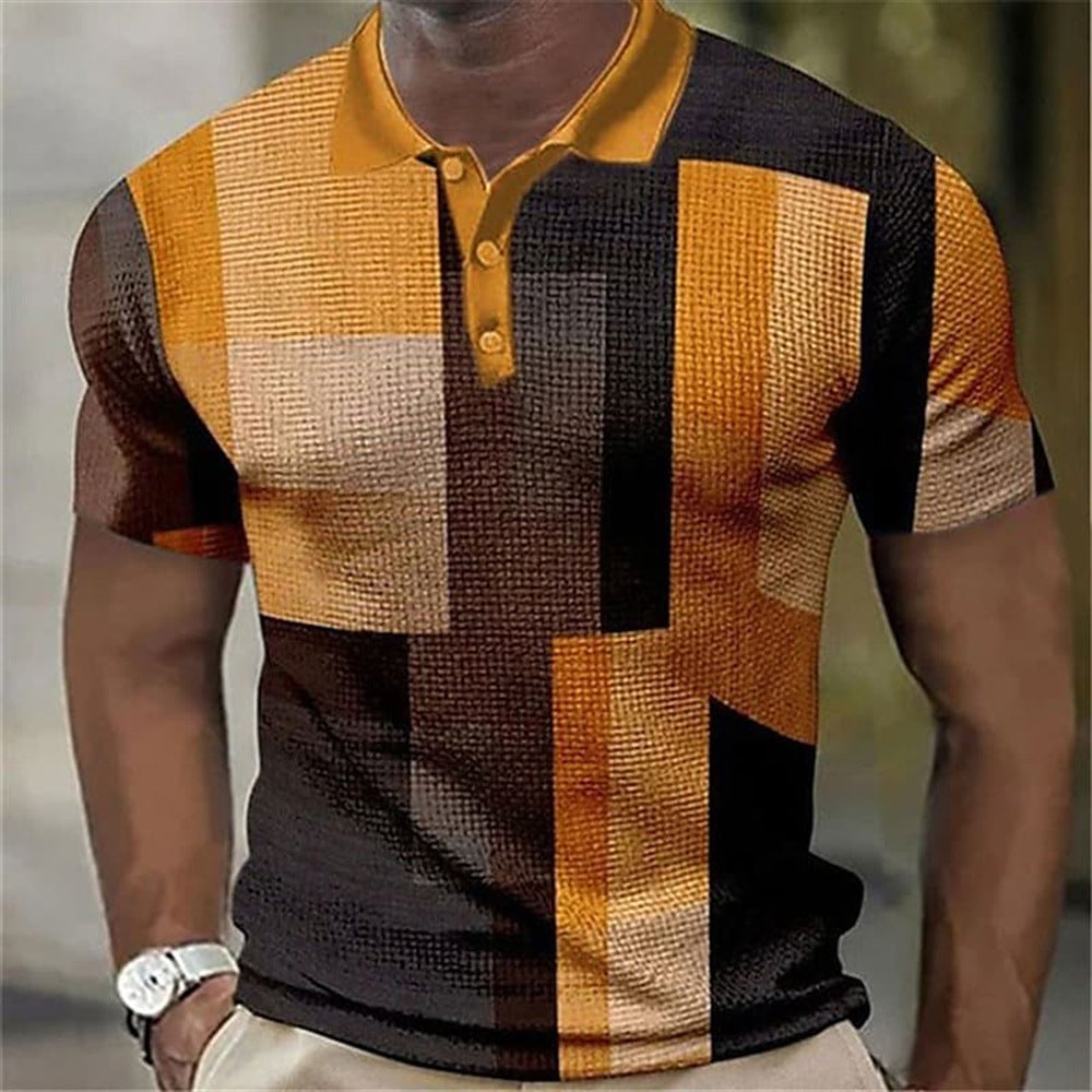 Men's 3D Digital Print Fashion Striped Polo Shirt