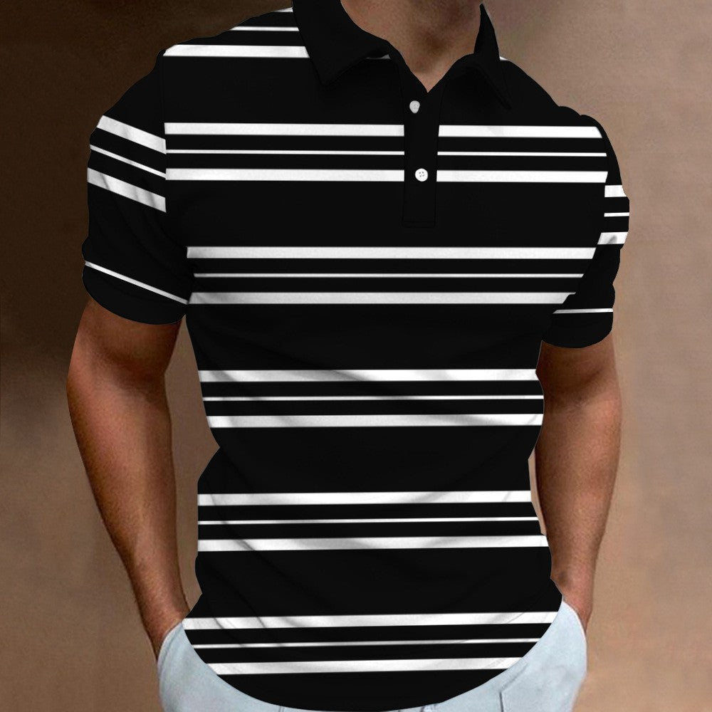 Men's 3D Digital Print Fashion Striped Polo Shirt
