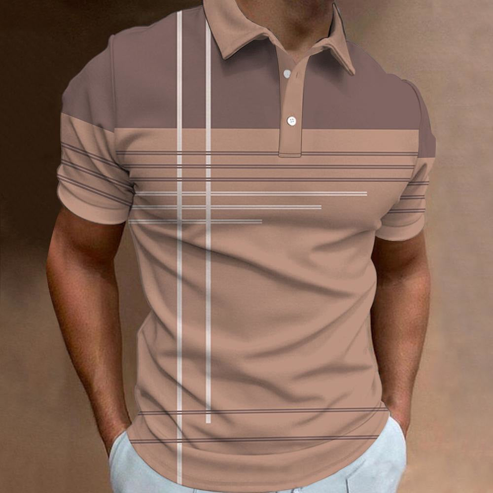 Men's 3D Digital Print Fashion Striped Polo Shirt