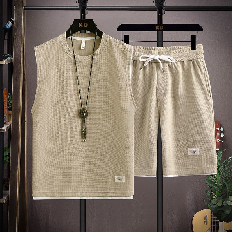 Men's Summer Waffle Set - Casual Sleeveless Outfit