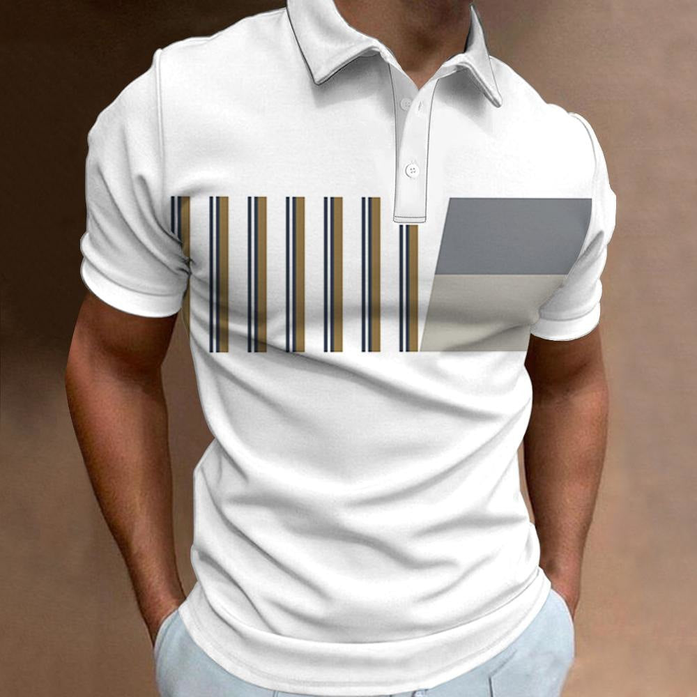 Men's 3D Digital Print Fashion Striped Polo Shirt