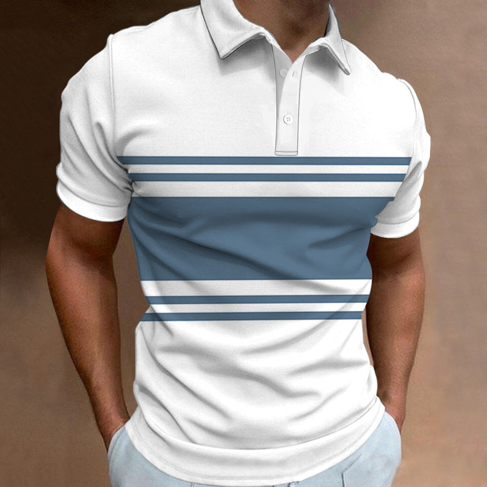 Men's 3D Digital Print Fashion Striped Polo Shirt