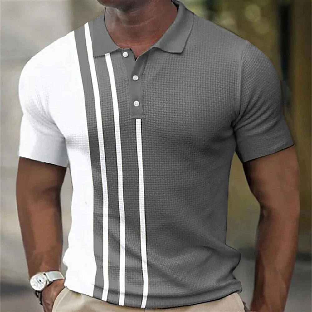 Men's 3D Digital Print Fashion Striped Polo Shirt
