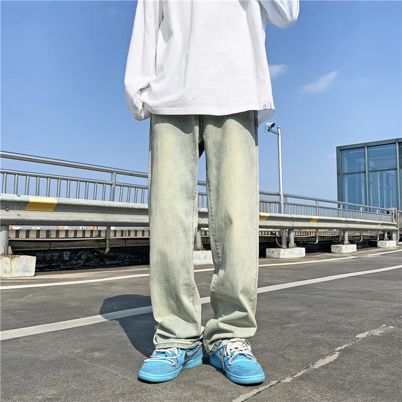 Vintage Washed Loose Straight Fit Jeans for Men
