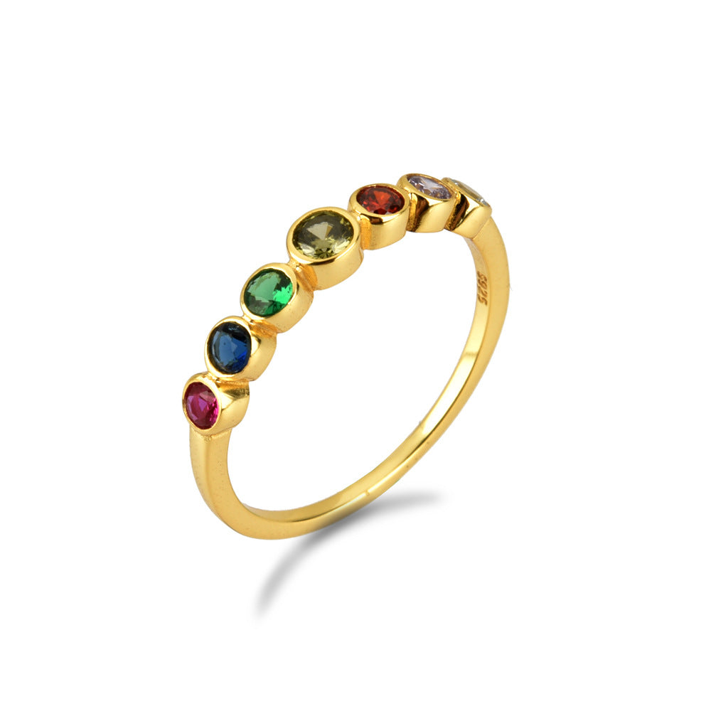 S925 Sterling Silver Rainbow Zircon Ring for Women