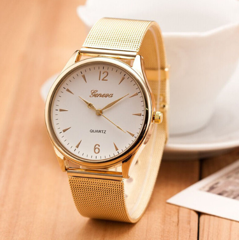 Geneva Watch with Gold Mesh Band and Double Row Diamonds Karis Fashions