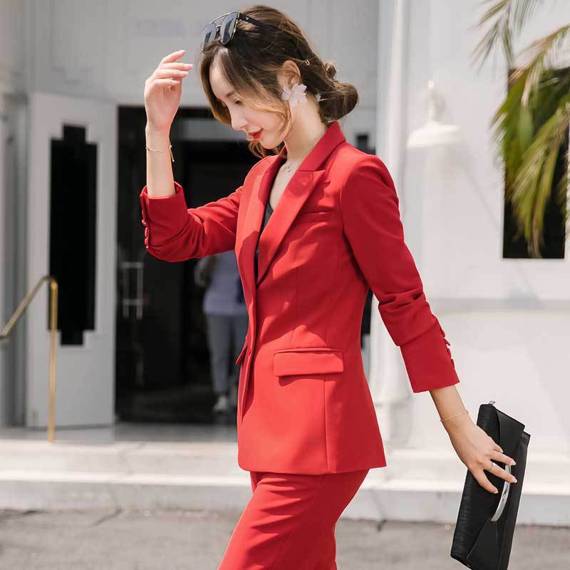 Red Women's Suit Set - Fashionable Work Attire 2020