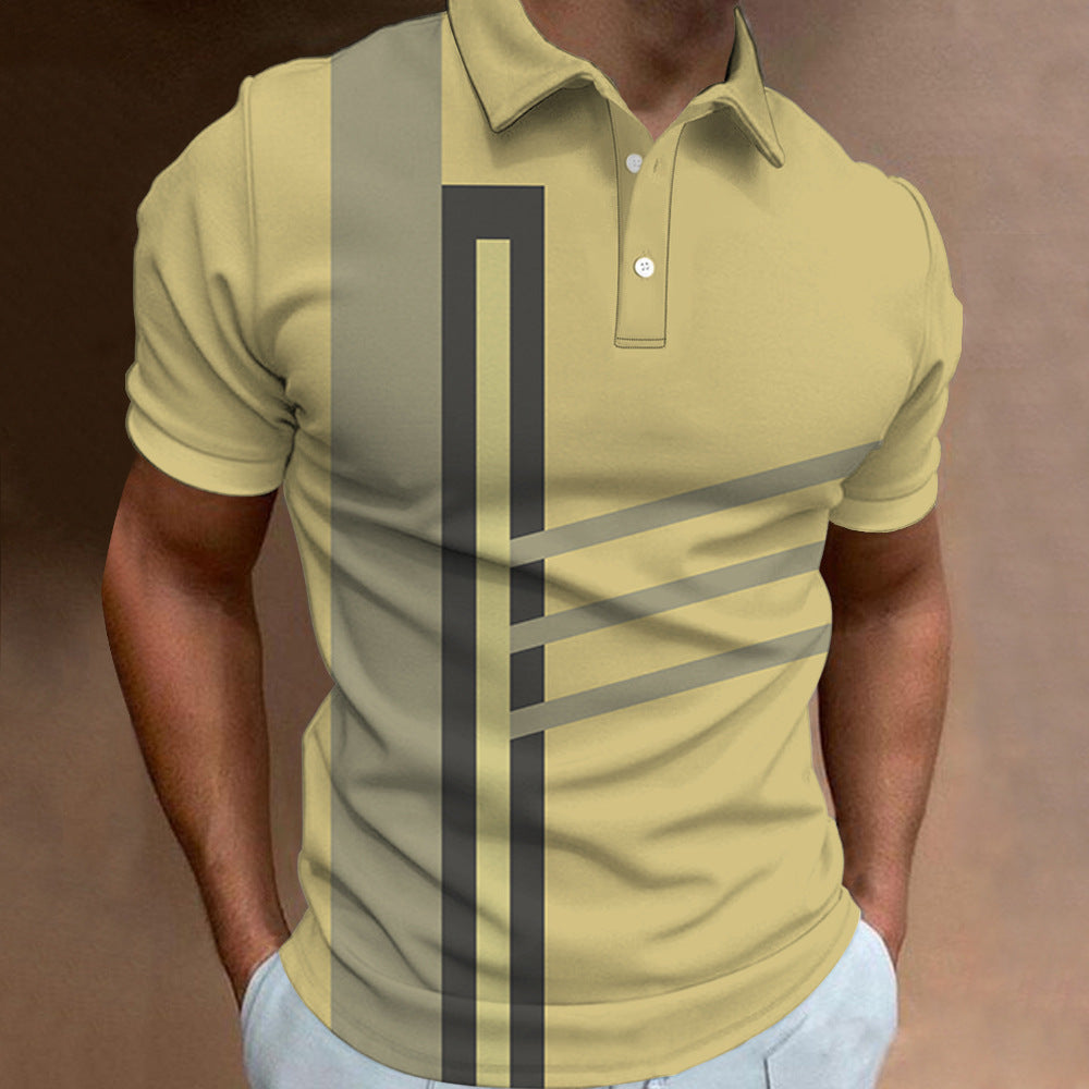Men's 3D Digital Print Fashion Striped Polo Shirt